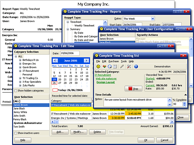 Complete Time Tracking Standard 3.07 software screenshot