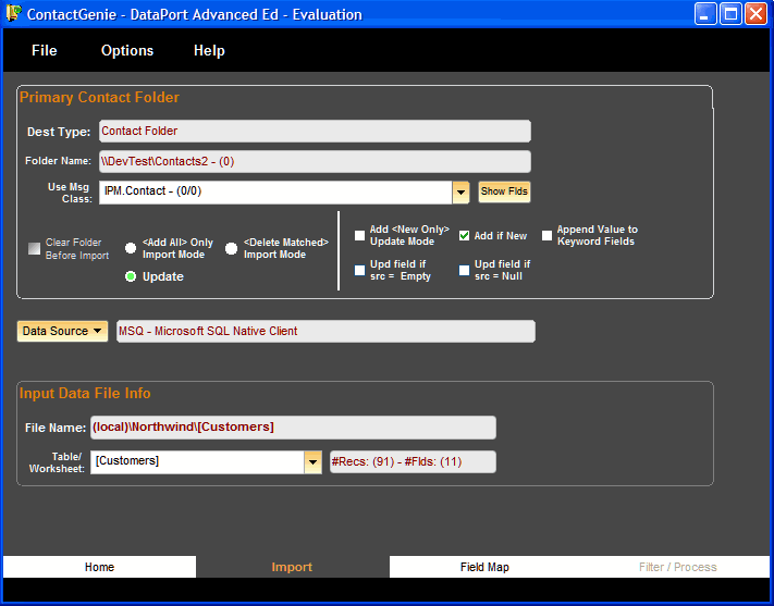 ContactGenie DataPort 3.6.1 software screenshot