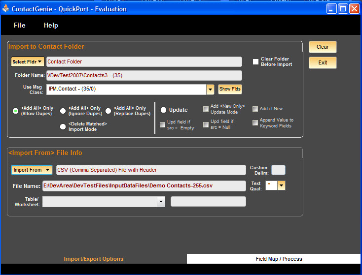 ContactGenie QuickPort 2.4.17 software screenshot