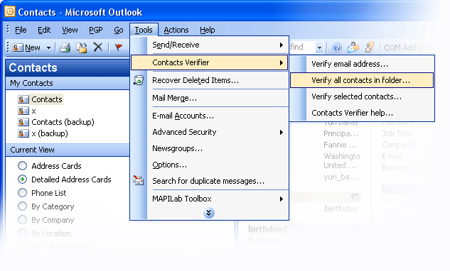 Contacts Verifier 2.5 software screenshot