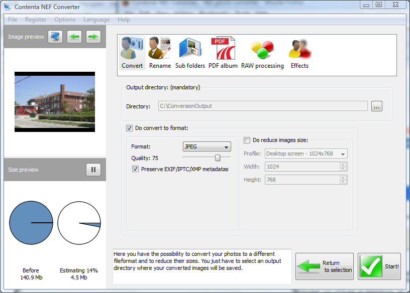 Contenta NEF Converter 6.3 software screenshot