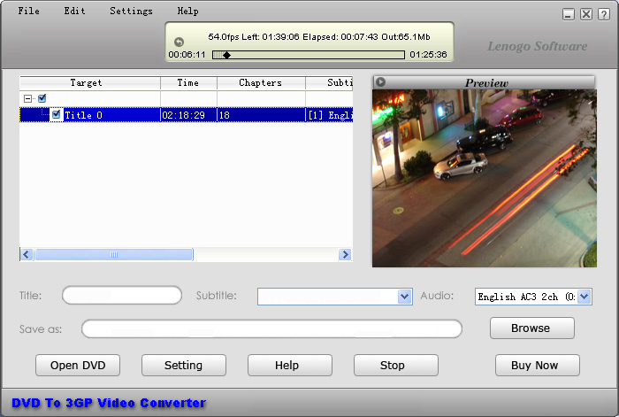 Convert DVD To 3GP 6.6.763992.28 software screenshot