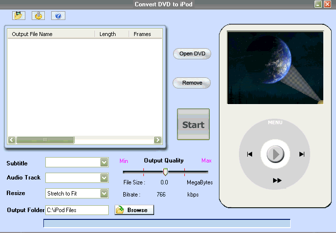 Convert DVD to iPod 2.0 software screenshot