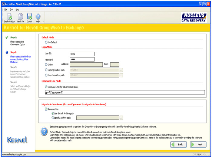 Convert GroupWise to Exchange 9.05.01 software screenshot