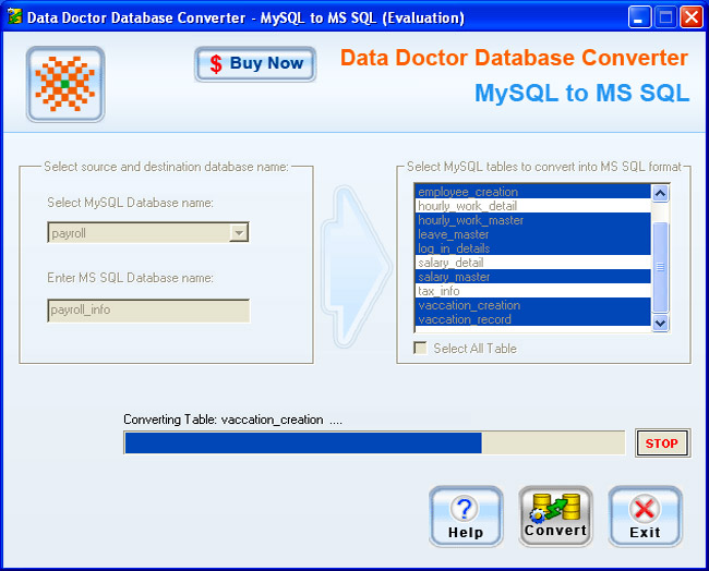 Convert MySQL to MSSQL 2.0.1.5 software screenshot