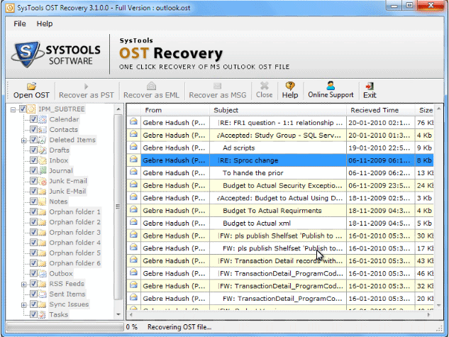 Convert OST to PST 3.2 software screenshot
