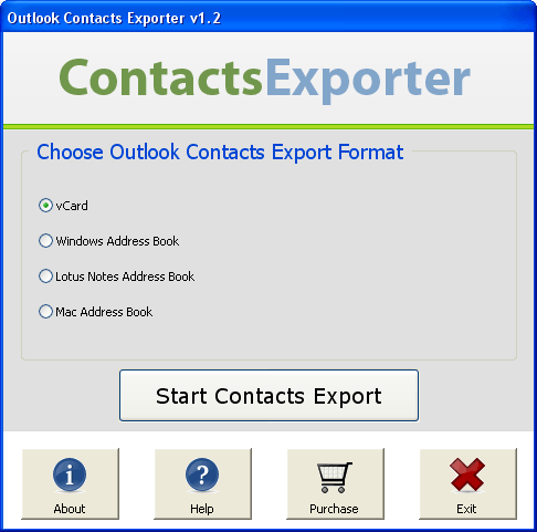 Convert Outlook Contacts to vCard 1.2 software screenshot