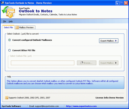 Convert Outlook to Notes 6.0 software screenshot