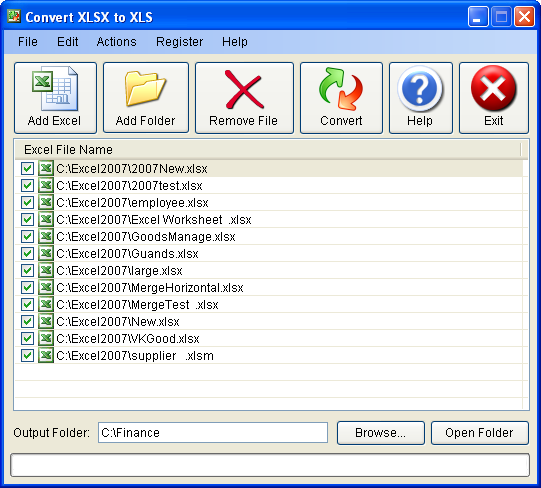 Convert XLSX to XLS 2014.03.28 software screenshot