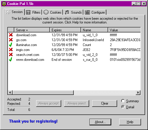 Cookie Pal 1.7c software screenshot