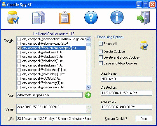 Cookie Spy SE 1.0 software screenshot
