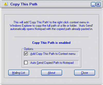 Copy This Path 1.0 software screenshot