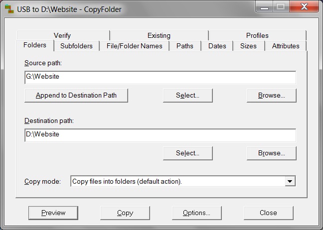 CopyFolder 1.8 software screenshot
