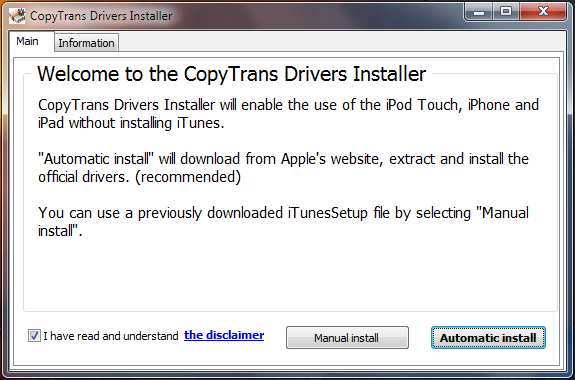 CopyTrans Drivers Installer 2.042 software screenshot