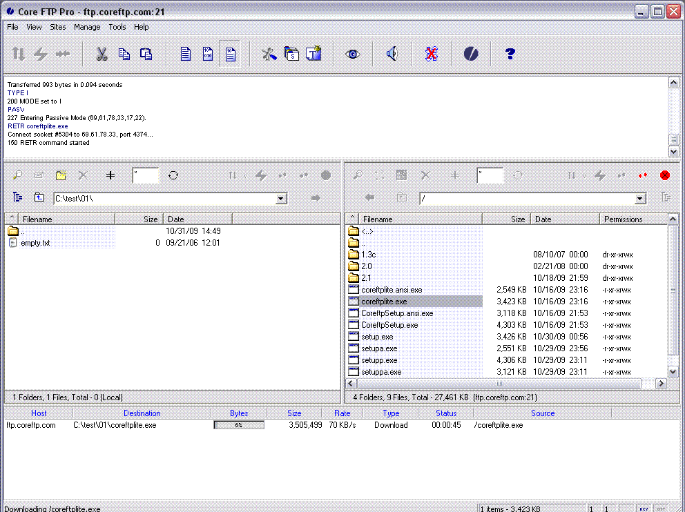 Core FTP LE 2.2.1893 software screenshot