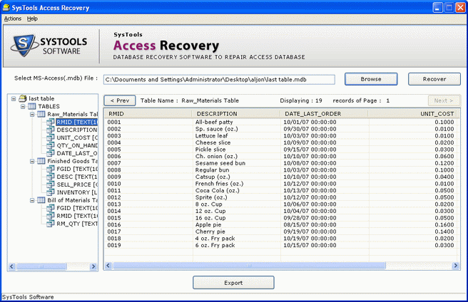 Corrupt Access Database Restore 3.2 software screenshot