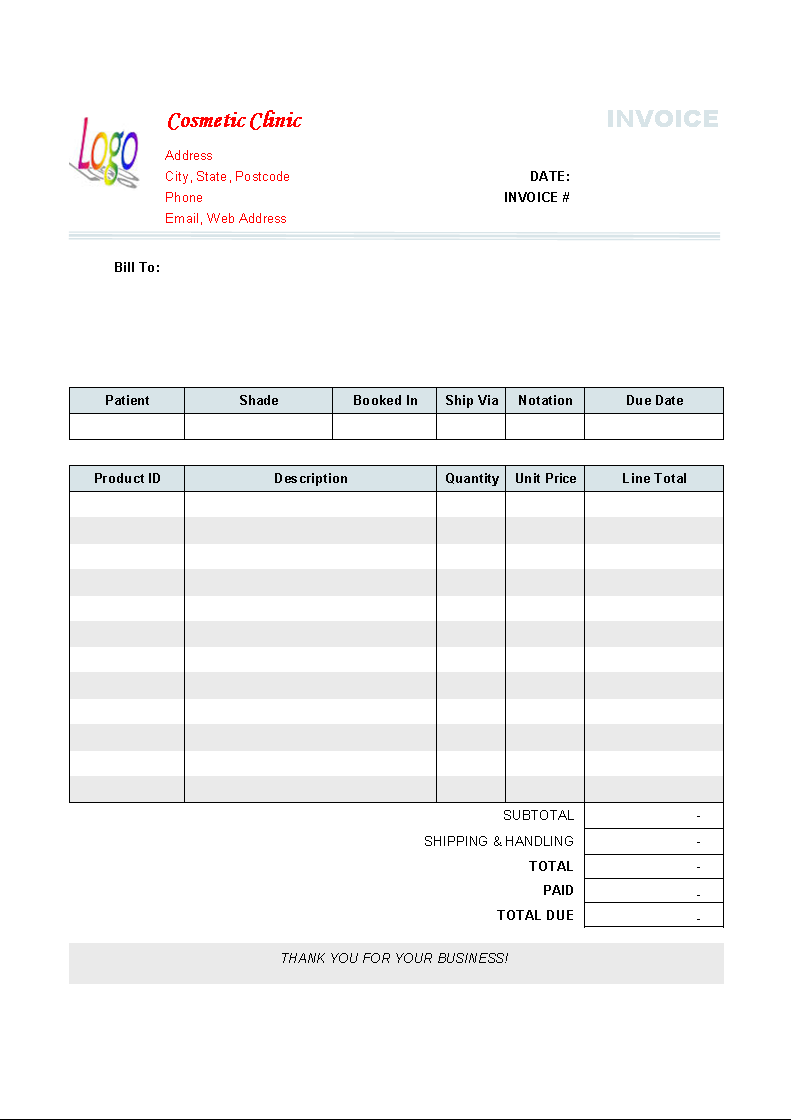Cosmetic Clinic Invoice Format  software screenshot