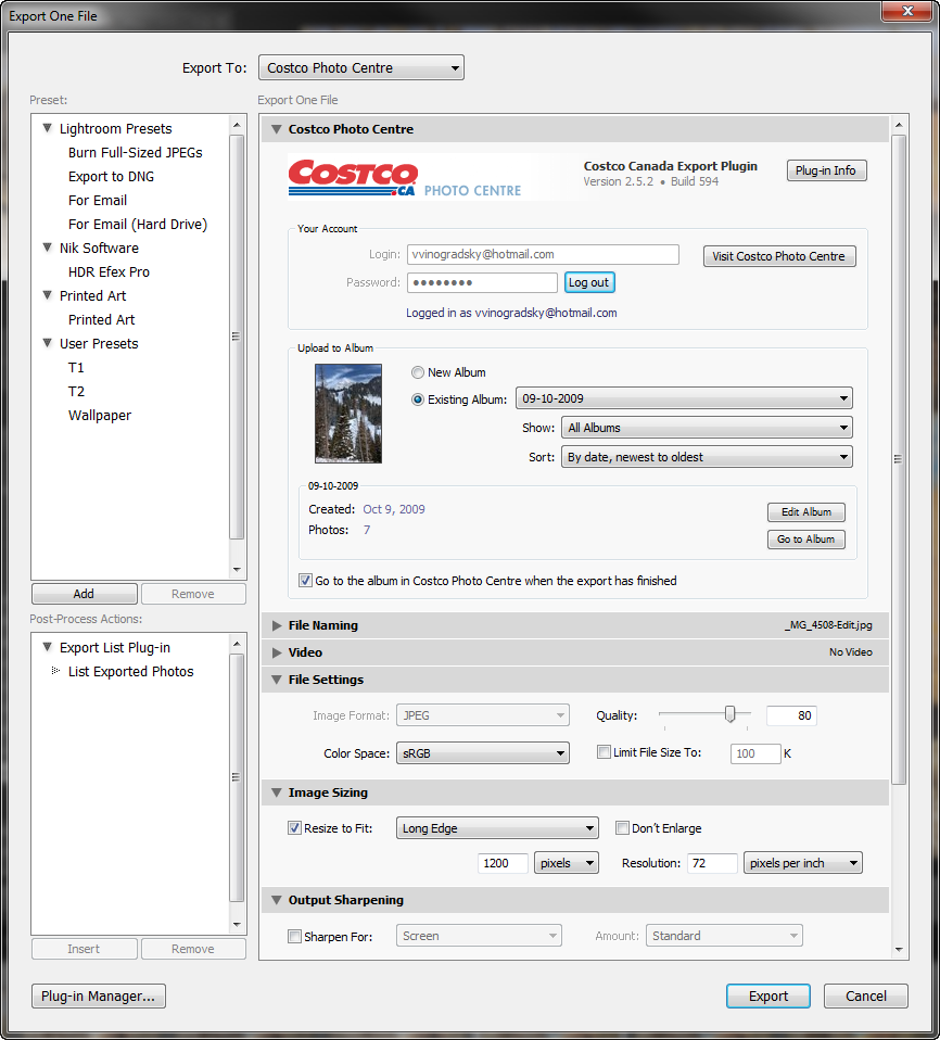 Costco for Lightroom (Canada) 3.5.1 software screenshot