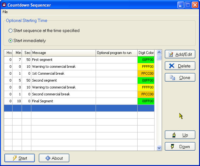 Countdown Sequencer 1.0 software screenshot