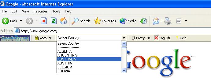 Country Choice Anonymous Proxy Bar 1.7 software screenshot