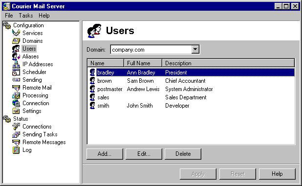 Courier Mail Server 3.05 software screenshot
