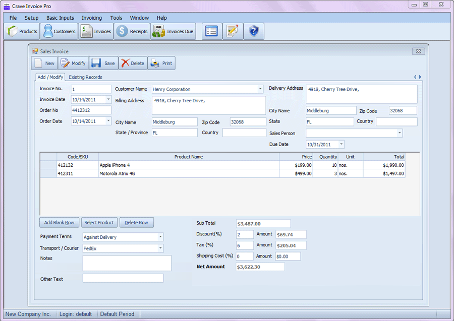Crave Invoice FREE 2.5.0.0 software screenshot