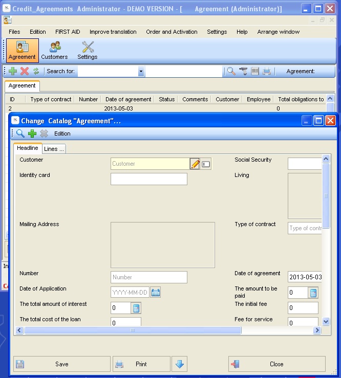 Credit Agreements 14.0.1 software screenshot