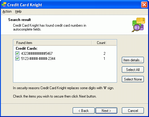 Credit Card Knight 1.4 software screenshot