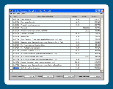 Credit Card Manager 3.04.05 software screenshot