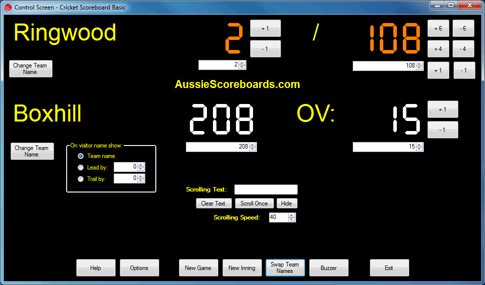 Cricket Scoreboard Basic 1.0.5 software screenshot