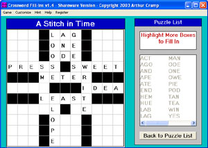 Crossword FillIns 2.0 software screenshot