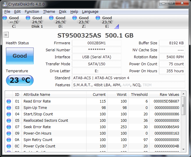 CrystalDiskInfo 7.0.4 software screenshot