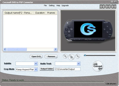Cucusoft DVD to PSP Converter Build 007 3.05 software screenshot