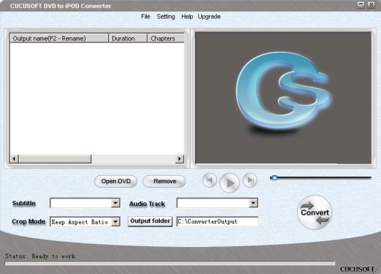 Cucusoft DVD to iPod Converter f 3.8 software screenshot