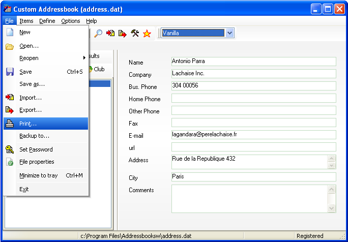 Custom Addressbook 5.1 software screenshot