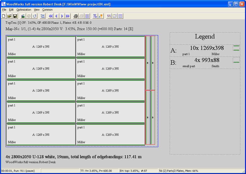 Cut Optimization WoodWorks 1.6 software screenshot