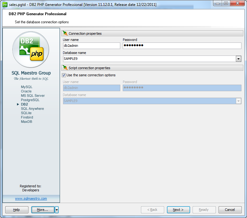DB2 PHP Generator Professional 12.8.0.16 software screenshot