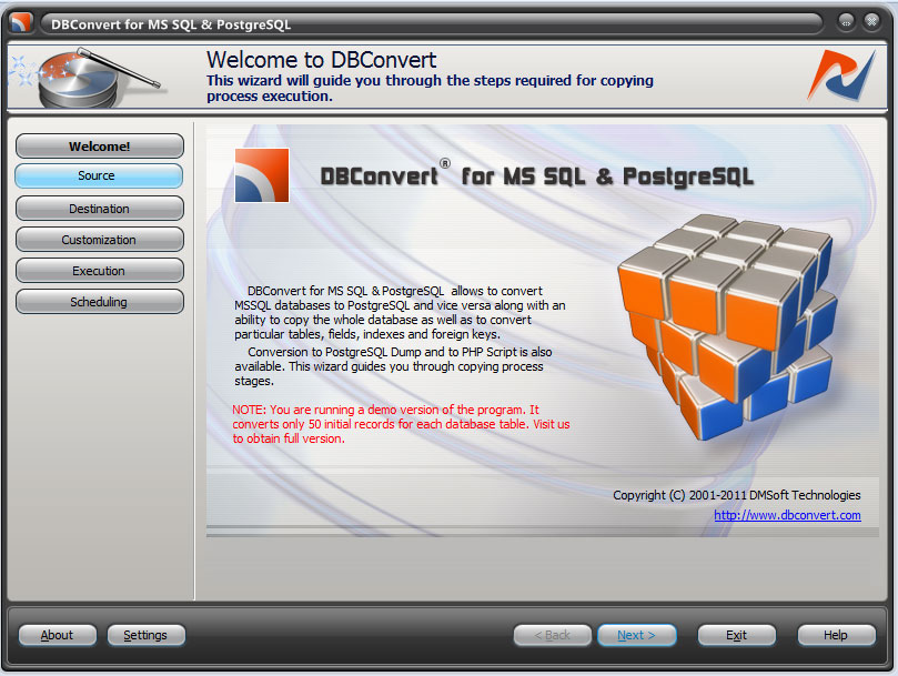 DBConvert for MS SQL & PostgreSQL 3.5.4 software screenshot
