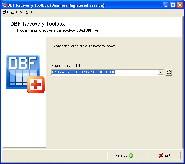DBF Recovery Toolbox 1.0.6 software screenshot