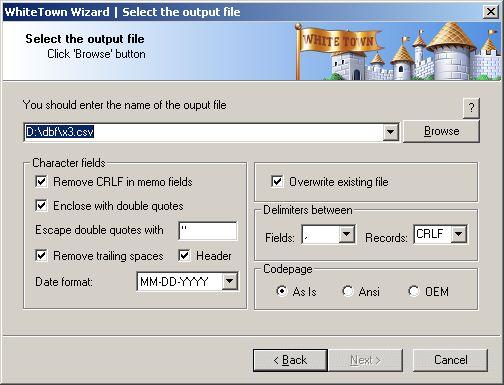 DBF to CSV 2.50 software screenshot