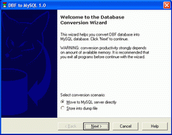 DBF to MySQL 4.3.0.1 software screenshot