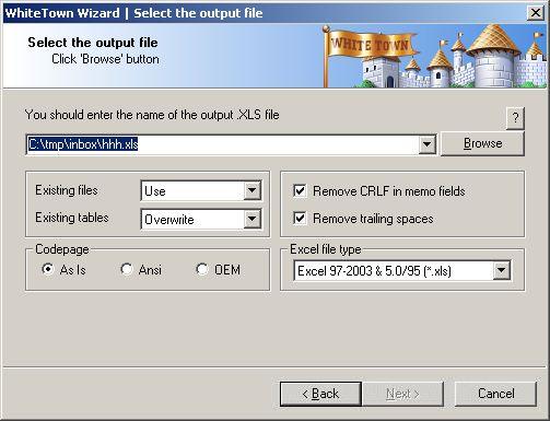 DBF to XLS (Excel) 2.35 software screenshot