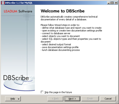 DBScribe for MySQL 1.6 software screenshot