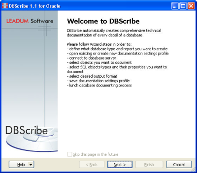 DBScribe for Oracle 1.3 software screenshot