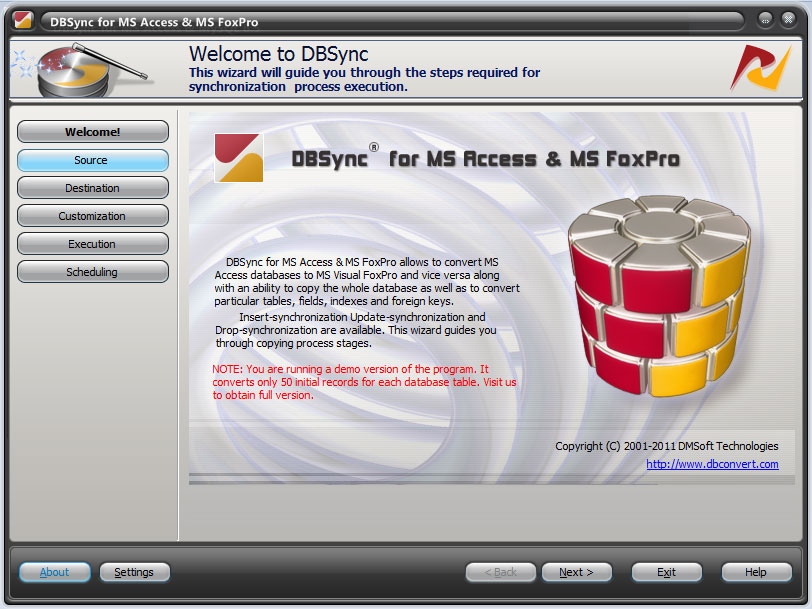 DBSync for MS Access & MS FoxPro 3.4.5 software screenshot