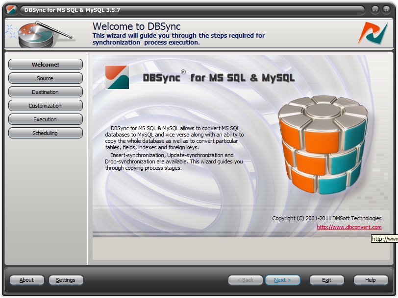 DBSync for MSSQL & MySQL 5.3.2 software screenshot