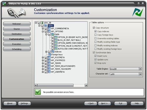 DBSync for MySQL & DB2 1.2.0 software screenshot
