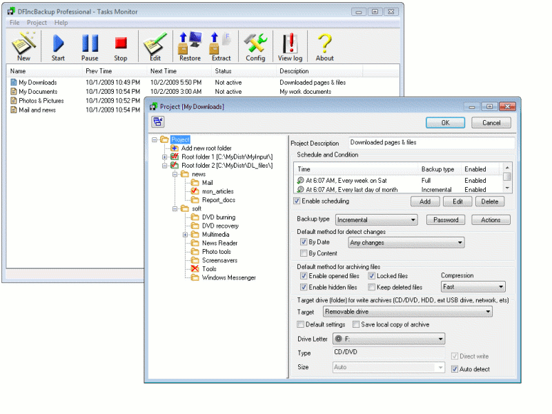 DFIncBackup Home 2.98.2.9.8.3 software screenshot