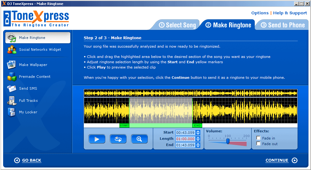 DJ ToneXpress The Ringtone Creator 4.7.4 software screenshot