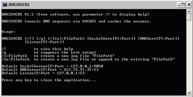 DNS2SOCKS 1.5 software screenshot
